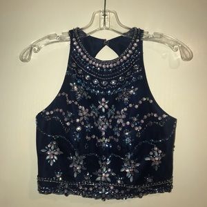 size 8, formal 2 piece, navy blue, beaded dress
